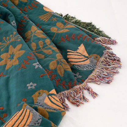 Seltyn – Scandinavian Bird Embroidered Throw Blanket