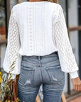 Blouse - Broderie Anglaise V Neck & Breathable Cotton Blend