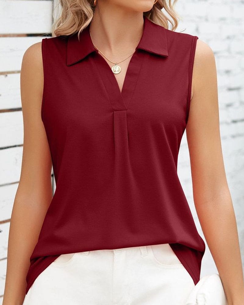 Blouse - Sleeveless Soft Collar &amp; Breathable Silhouette