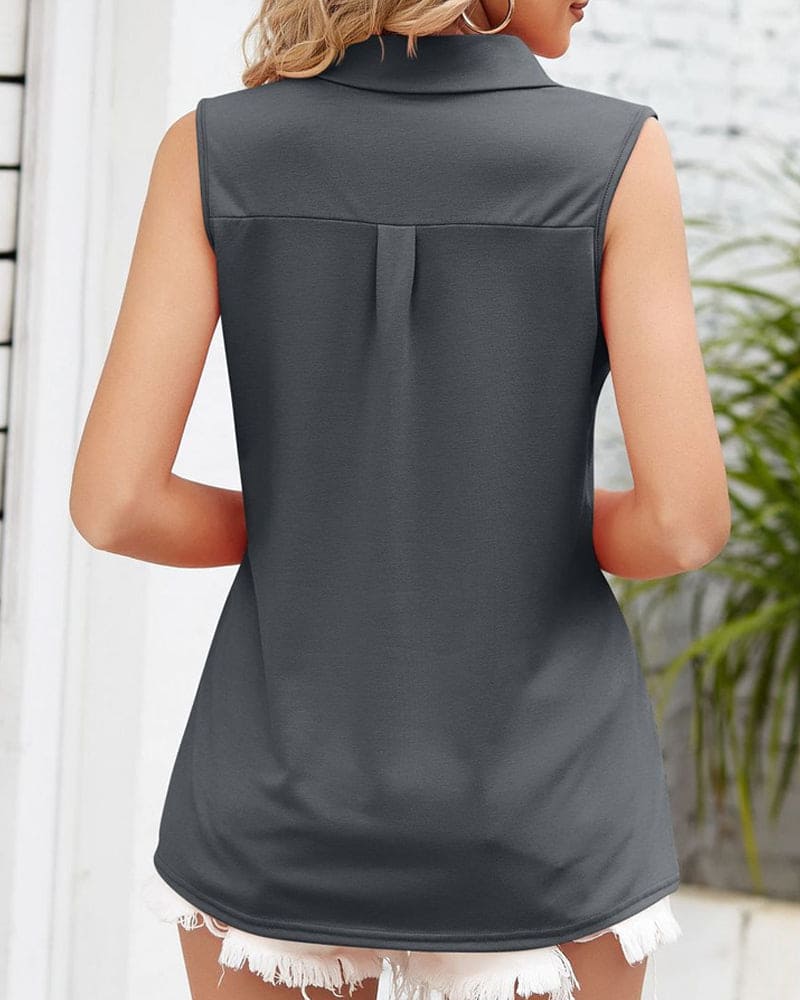 Blouse - Sleeveless Soft Collar & Breathable Silhouette
