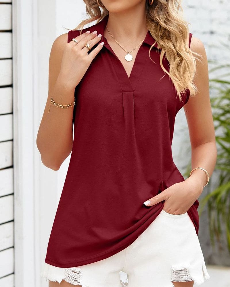 Blouse - Sleeveless Soft Collar & Breathable Silhouette