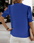 Blouse - V Neck Puff Sleeves & Relaxed Shape Comfort