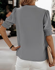 Blouse - V Neck Puff Sleeves & Relaxed Shape Comfort