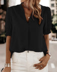 Blouse - V Neck Puff Sleeves & Relaxed Shape Comfort