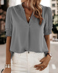 Blouse - V Neck Puff Sleeves & Relaxed Shape Comfort