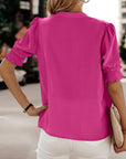 Blouse - V Neck Puff Sleeves & Relaxed Shape Comfort