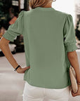 Blouse - V Neck Puff Sleeves & Relaxed Shape Comfort