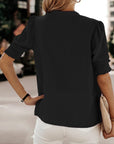 Blouse - V Neck Puff Sleeves & Relaxed Shape Comfort