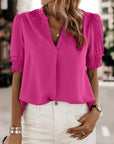Blouse - V Neck Puff Sleeves & Relaxed Shape Comfort