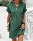 Cotton Blend Dress - V Neck & Lightweight Silhouette