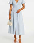 Cotton Blend Maxi Dress - V Neck & Shirred Waist Shape