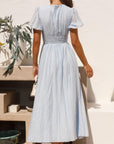 Cotton Blend Maxi Dress - V Neck & Shirred Waist Shape