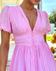 Cotton Blend Maxi Dress - V Neck & Shirred Waist Shape