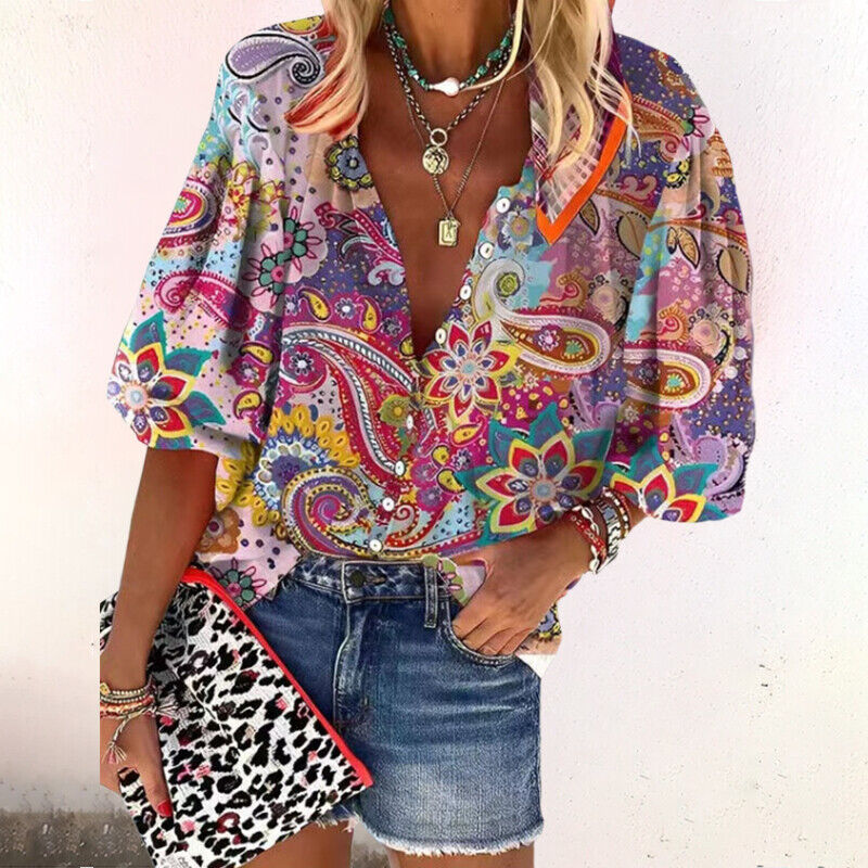 Cotton Blend Top - Breathable Print & Relaxed Easy Fit