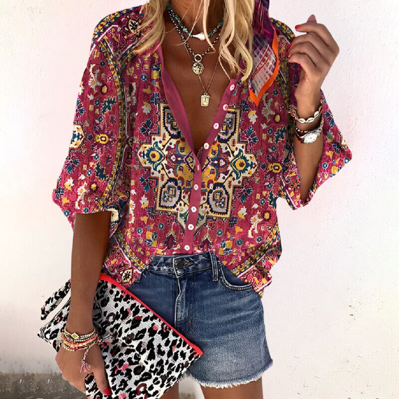 Cotton Blend Top - Breathable Print & Relaxed Easy Fit