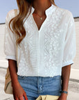 Cotton Blend Top – V Neck Lace Patchwork & Breathable Fit