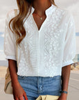 Cotton Blend Top – V Neck Lace Patchwork & Breathable Fit