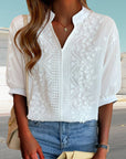 Cotton Blend Top – V Neck Lace Patchwork & Breathable Fit