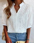 Cotton Blend Top – V Neck Lace Patchwork & Breathable Fit