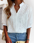 Cotton Blend Top – V Neck Lace Patchwork & Breathable Fit