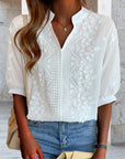 Cotton Blend Top – V Neck Lace Patchwork & Breathable Fit
