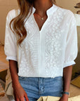 Cotton Blend Top – V Neck Lace Patchwork & Breathable Fit