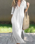 Dress - Cotton Blend V Neck & Side Pocket