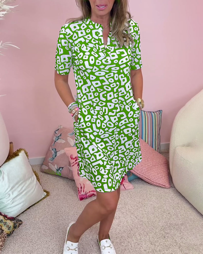 Dress - Polyester Blend V-Neck & Breezy Shaped Waist