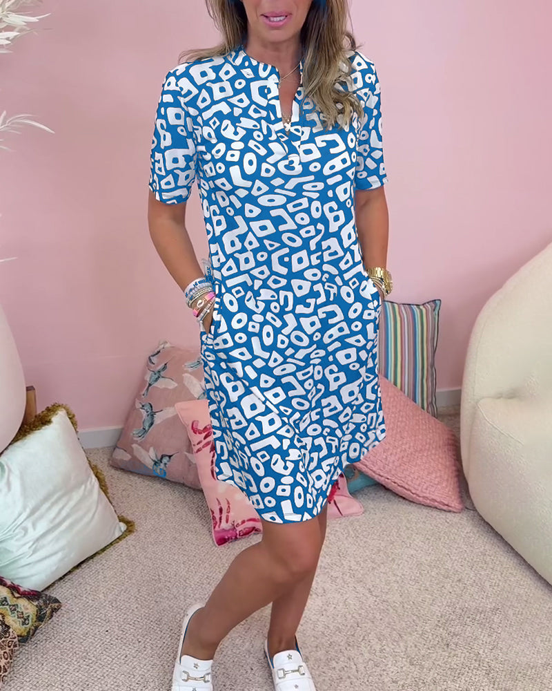 Dress - Polyester Blend V-Neck &amp; Breezy Shaped Waist