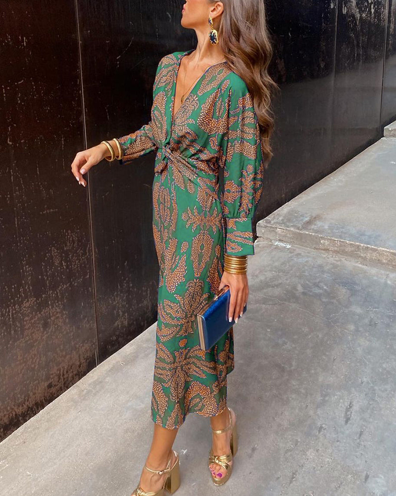 Dress - V Neck Twist Front Midi And Breathable Comfort