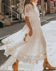 Lace Dress - V Neck & Airy Short Sleeves & Breathable Fit