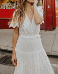Lace Dress - V Neck & Airy Short Sleeves & Breathable Fit