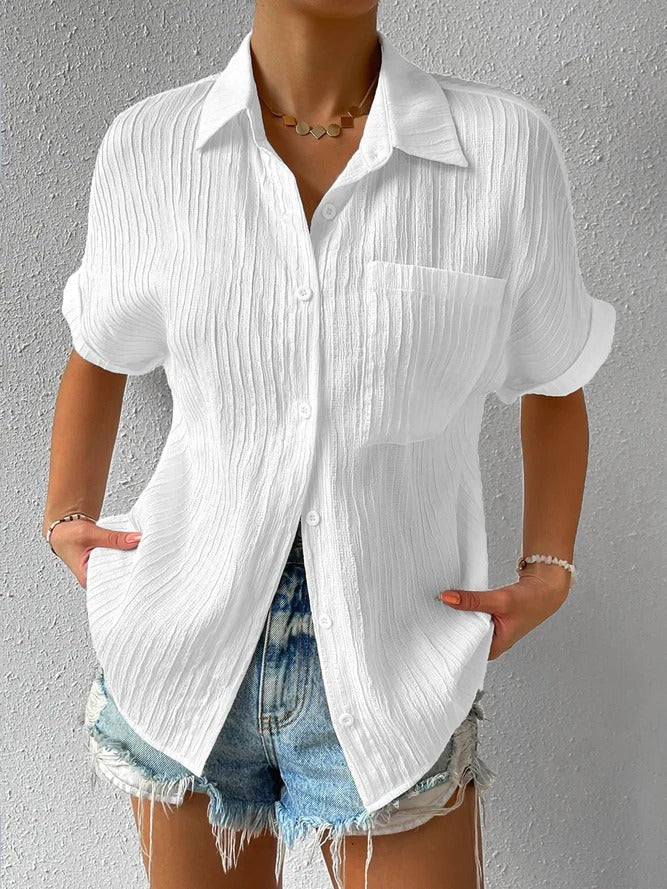 Polyester Blend Blouse - Short Sleeve & Polished Shape