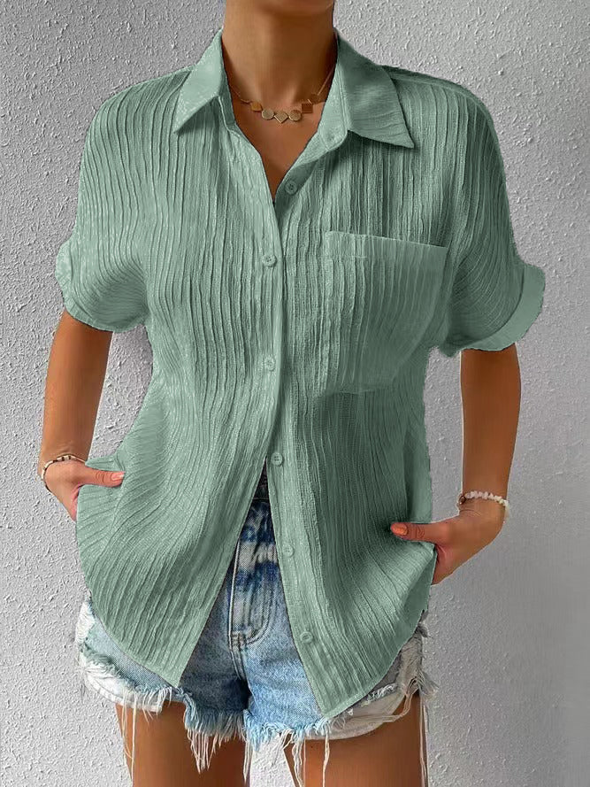 Polyester Blend Blouse - Short Sleeve & Polished Shape