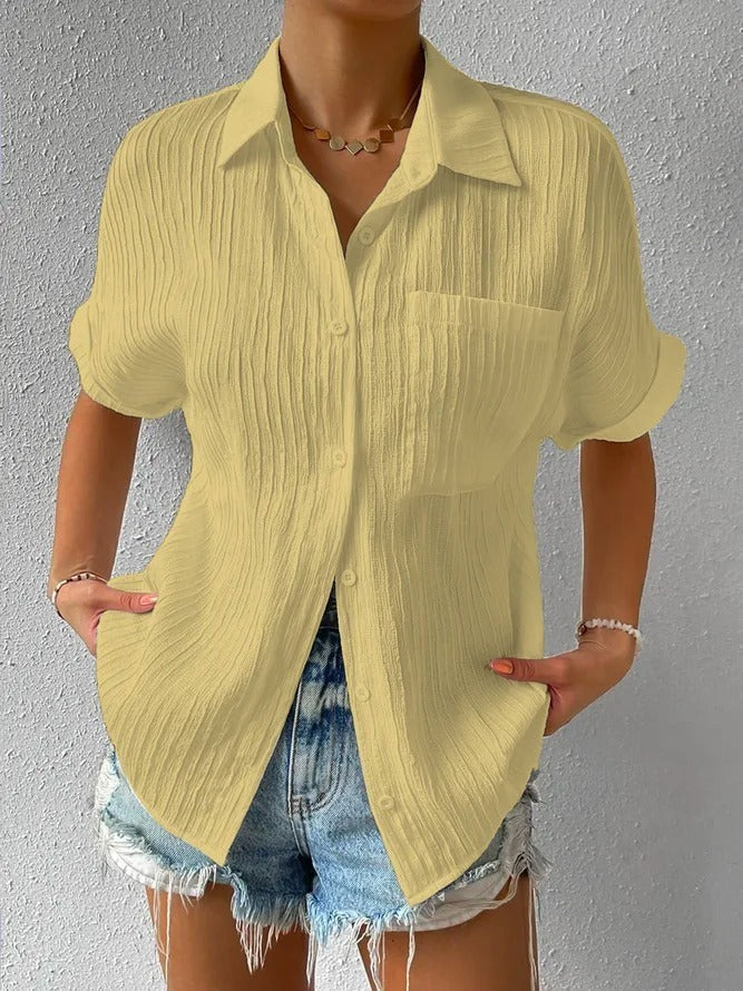 Polyester Blend Blouse - Short Sleeve & Polished Shape