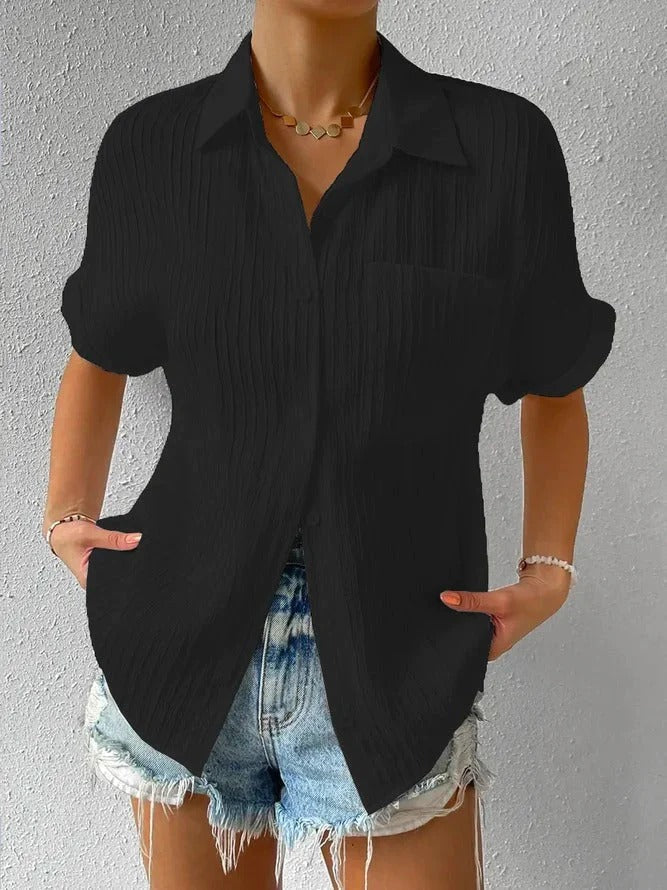Polyester Blend Blouse - Short Sleeve & Polished Shape