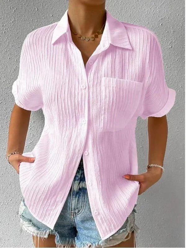 Polyester Blend Blouse - Short Sleeve & Polished Shape