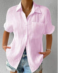 Polyester Blend Blouse - Short Sleeve & Polished Shape