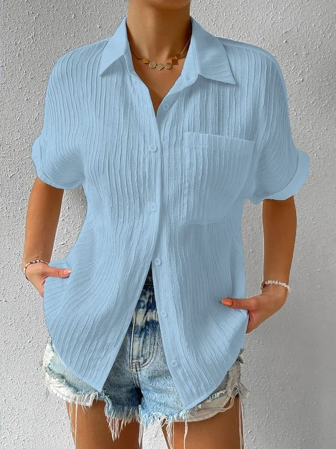 Polyester Blend Blouse - Short Sleeve & Polished Shape
