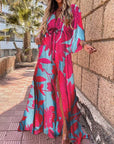 Polyester Blend Maxi Dress - Button Front And Belted Waist