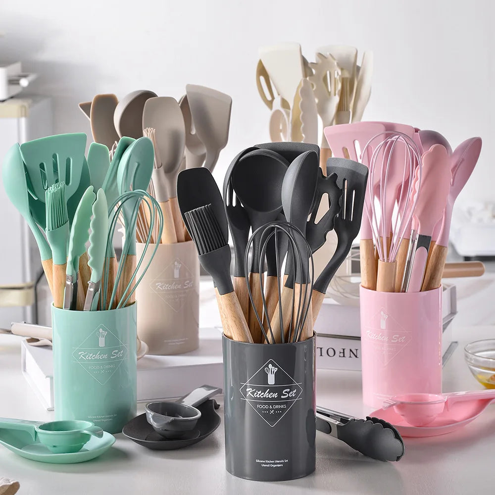 SILICOOK - 12PCS Non-Stick Silicone Kitchen Utensils Set